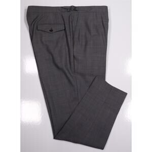 Custom Tailored Gray Glen Plaid Adjustable Side Buckle Wool Dress Pants 38x31